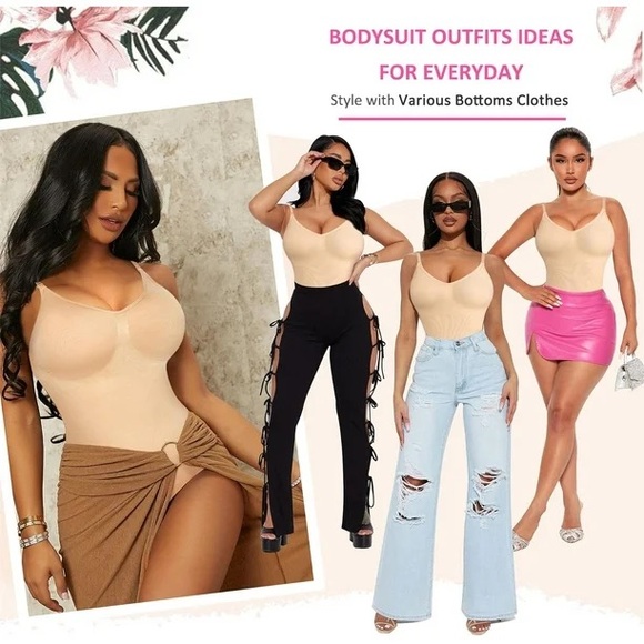 Shapewear Tummy Control Seamless V-Neck Body Shaper Bodysuit in Skin Neutral Tan - Picture 5 of 7